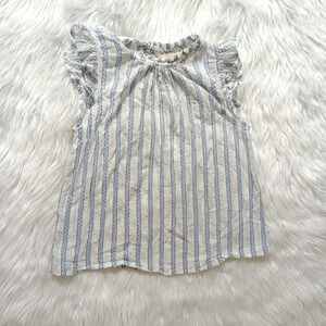 Anthropologie Isabella Sinclair Getaway Stripe Top Blouse Ruffle White Blue S